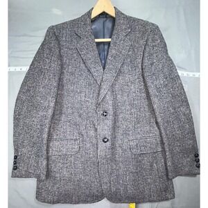 Vintage Harris Tweed Blazer Mens 44R Gray Check Wool Tweed Sport Coat USA